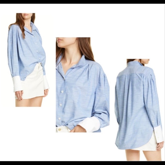 Frame pleated blue contrast button down - Picture 3 of 4